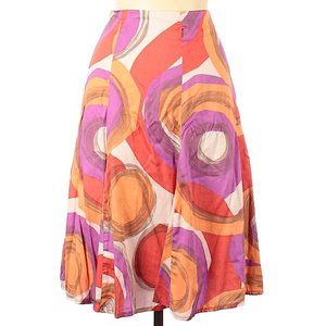 Jacqui E Elegant Cotton Watercolor-Swirl Flared Skirt